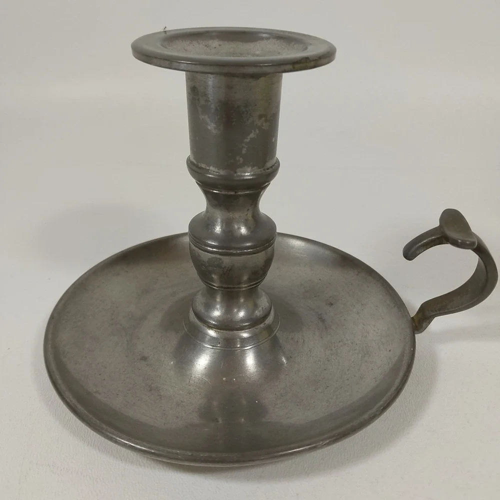 Vintage Woodbury‎ Pewterers Pewter Finger Loop Chamber Stick Candle Holder 4